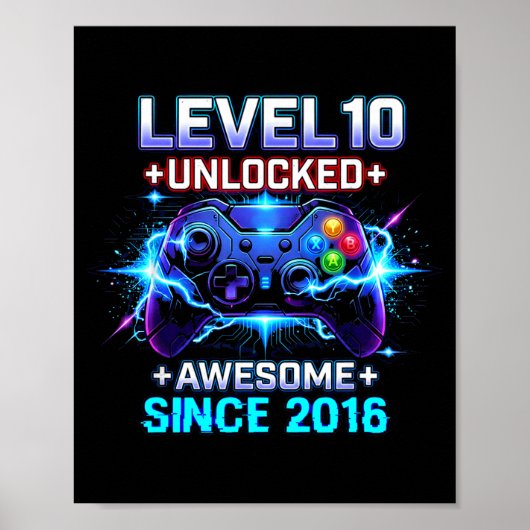 Level 10 Unlocked Awesome Since 2016 10th Birthday Poster (Voorkant)