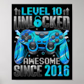Level 10 Unlocked Awesome Since 2016 10th Birthday Poster (Voorkant)