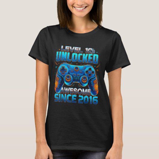 Level 10 Unlocked Awesome Since 2016 10th Birthday T-shirt (Voorkant)