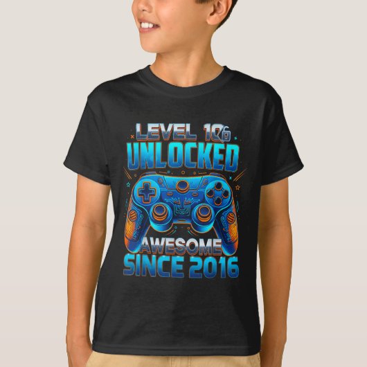 Level 10 Unlocked Awesome Since 2016 10th Birthday T-shirt (Voorkant)