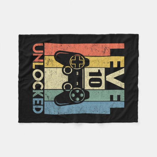 Level 10 Unlocked Funny Video Gamer 10th Birthday  Fleece Deken (Voorkant (Horizontaal))