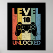 Level 10 Unlocked Funny Video Gamer 10th Birthday Poster (Voorkant)