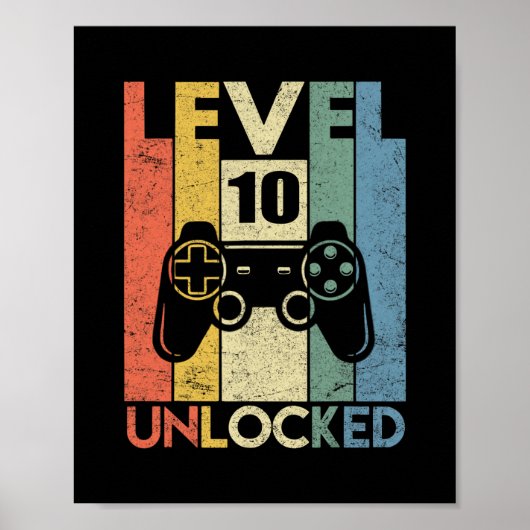 Level 10 Unlocked Funny Video Gamer 10th Birthday Poster (Voorkant)