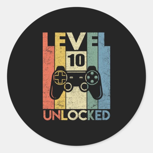 Level 10 Unlocked Funny Video Gamer 10th Birthday Ronde Sticker (Voorkant)