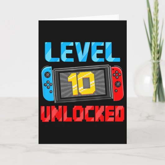 Level 10 Unlocked Gamer 10th Birthday Gift Video G Kaart (Voorkant)