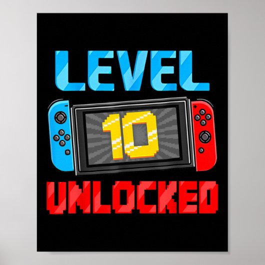 Level 10 Unlocked Gamer 10th Birthday Gift Video G Poster (Voorkant)