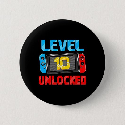 Level 10 Unlocked Gamer 10th Birthday Gift Video G Ronde Button 5,7 Cm (Voorkant)