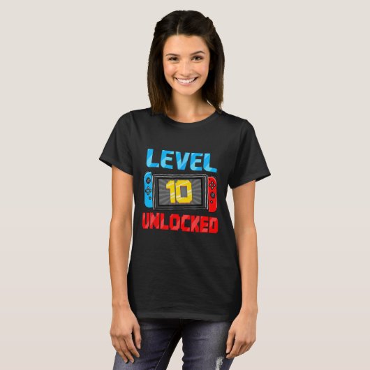 Level 10 Unlocked Gamer 10th Birthday Gift Video G T-shirt (Voorkant volledig)