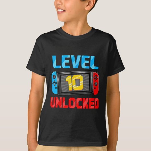Level 10 Unlocked Gamer 10th Birthday Gift Video G T-shirt (Voorkant)