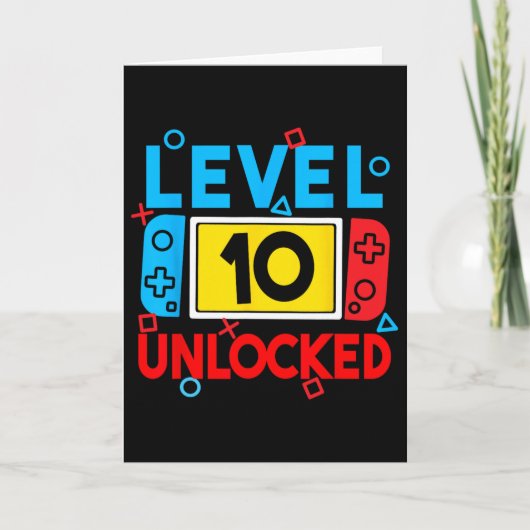 Level 10 Unlocked Gamer 10th Birthday Video Game B Kaart (Voorkant)