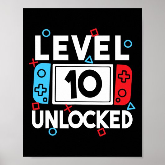 Level 10 Unlocked Gamer 10th Birthday Video Game B Poster (Voorkant)
