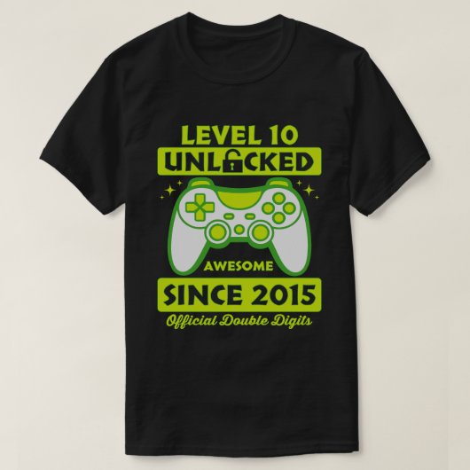 Level 10 Unlocked Geweldige 2015 10th Birthday Boy T-shirt (Design voorkant)