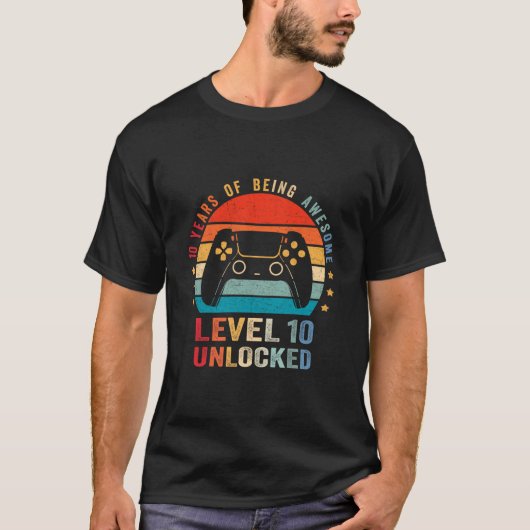 Level 10 Unlocked Shirt Funny Video Gamer 10th Bir (Voorkant)