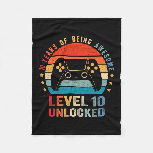 Level 10 Unlocked Shirt Funny Video Gamer 10th Bir Fleece Deken (Voorkant)