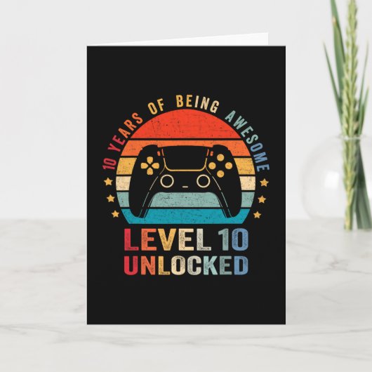 Level 10 Unlocked Shirt Funny Video Gamer 10th Bir Kaart (Voorkant)