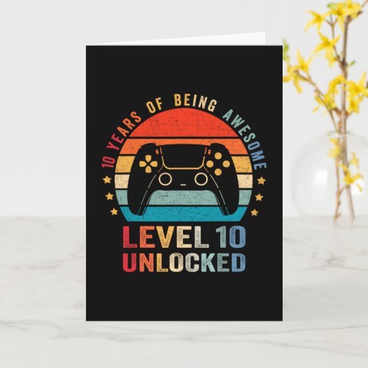 Level 10 Unlocked Shirt Funny Video Gamer 10th Bir Kaart (Gele Bloem)