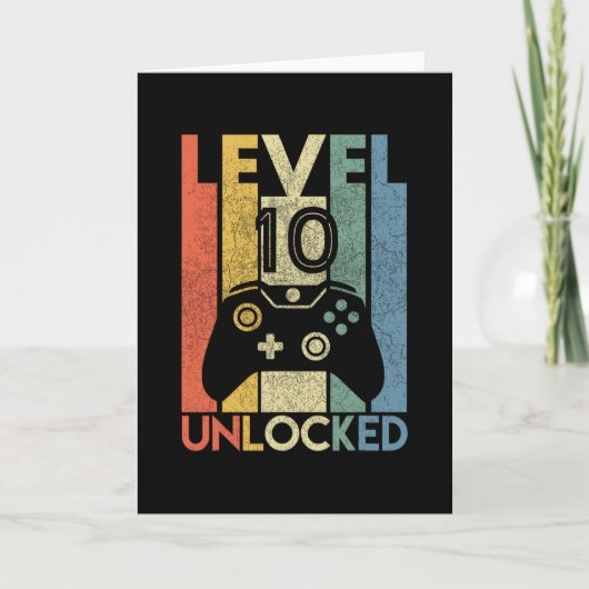 Level 10 Unlocked Shirt Funny Video Gamer 10th Bir Kaart (Voorkant)