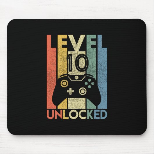 Level 10 Unlocked Shirt Funny Video Gamer 10th Bir Muismat (Voorkant)