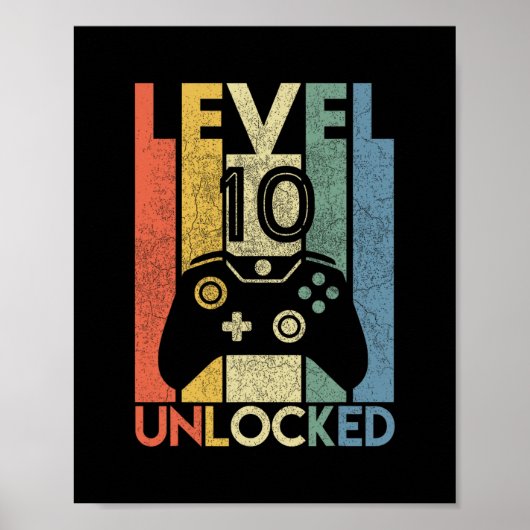 Level 10 Unlocked Shirt Funny Video Gamer 10th Bir Poster (Voorkant)