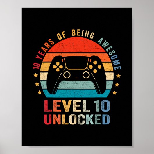 Level 10 Unlocked Shirt Funny Video Gamer 10th Bir Poster (Voorkant)