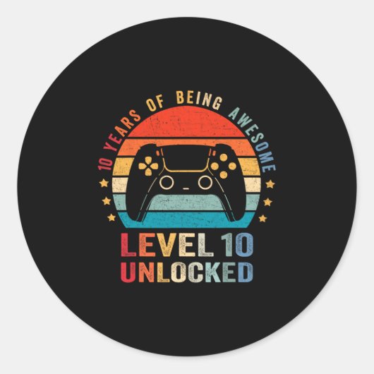 Level 10 Unlocked Shirt Funny Video Gamer 10th Bir Ronde Sticker (Voorkant)