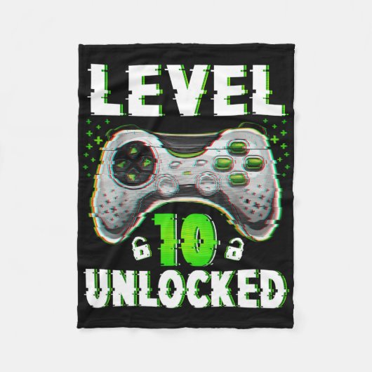 Level 10 Unlocked Video Game 10 Years Old Boy 10th Fleece Deken (Voorkant)