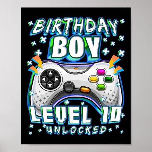 Level 10 Unlocked Video Game 10th Birthday Gamer B Poster (Voorkant)