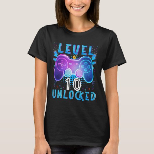 Level 10 Unlocked Video Game 10th Birthday Gamer B T-shirt (Voorkant)