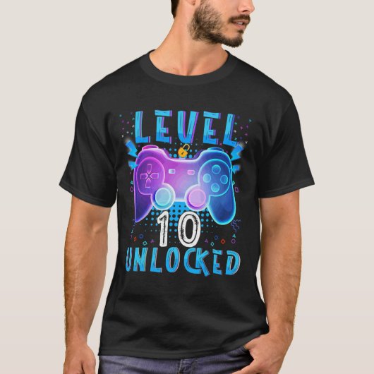 Level 10 Unlocked Video Game 10th Birthday Gamer B T-shirt (Voorkant)