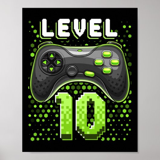 Level 10 videospelcontroller 10e verjaardag gamer poster (Voorkant)