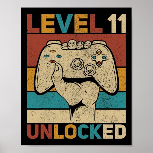 Level 11 Ontgrendeld 11 Jaar Oude Jongen Verjaarda Poster (Voorkant)