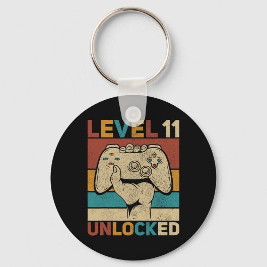 Level 11 Ontgrendeld 11 Jaar Oude Jongen Verjaarda Sleutelhanger (Voorkant)