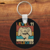 Level 11 Ontgrendeld 11 Jaar Oude Jongen Verjaarda Sleutelhanger (Voorkant)