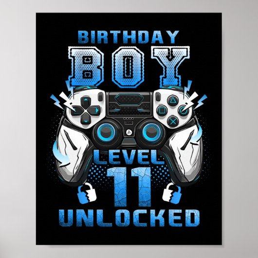 Level 11 Ontgrendeld Videogamer 11e Verjaardag Jon Poster (Voorkant)