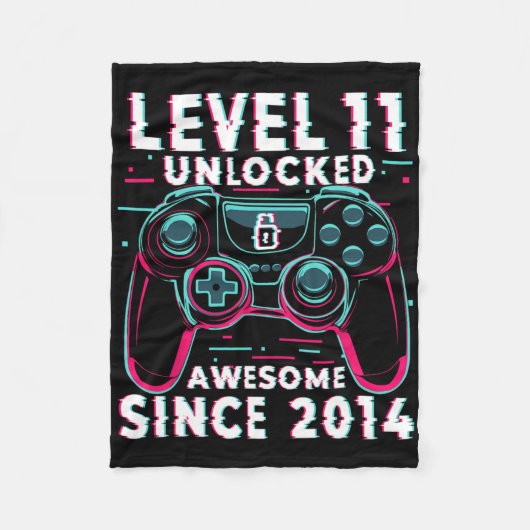 Level 11 Ontgrendeld Videospel 11e Verjaardag Game Fleece Deken (Voorkant)