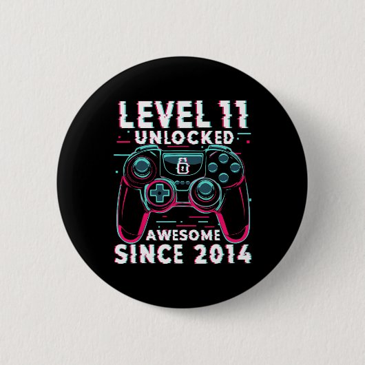 Level 11 Ontgrendeld Videospel 11e Verjaardag Game Ronde Button 5,7 Cm (Voorkant)