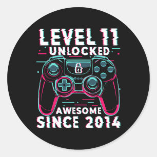 Level 11 Ontgrendeld Videospel 11e Verjaardag Game Ronde Sticker