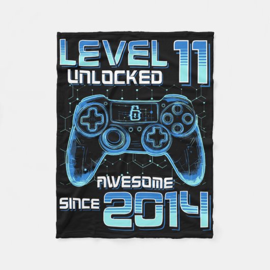 Level 11 Ontgrendeld Videospel Feest 11e Verjaarda Fleece Deken (Voorkant)