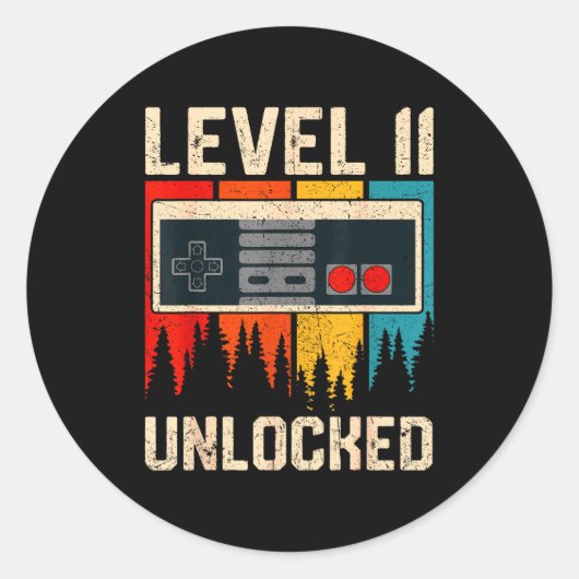 Level 11 Ontgrendelde Videospelcontroller Verjaard Ronde Sticker (Voorkant)