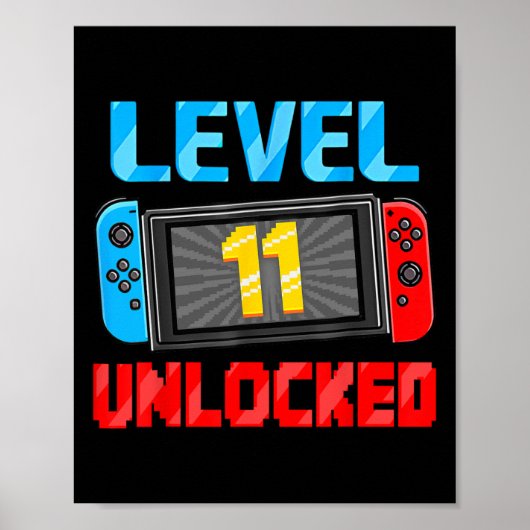 Level 11 Unlocked Gamer 11th Birthday Gift Video G Poster (Voorkant)