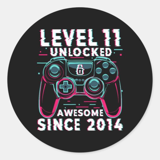 Level 11 Unlocked Video Game 11th Birthday Gamer B Ronde Sticker (Voorkant)