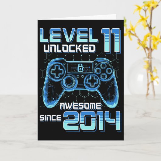 Level 11 Unlocked Video Game Party 11th Birthday G Kaart (Gele Bloem)