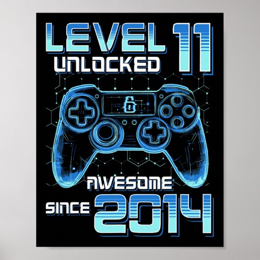 Level 11 Unlocked Video Game Party 11th Birthday G Poster (Voorkant)
