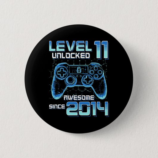 Level 11 Unlocked Video Game Party 11th Birthday G Ronde Button 5,7 Cm (Voorkant)