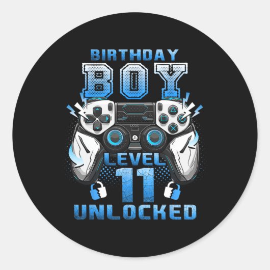 Level 11 Unlocked Video Gamer 11th Birthday Boys  Ronde Sticker (Voorkant)