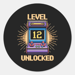 Level 12 Ontgrendel Verjaardag Gamer 12 Jaar Oude Ronde Sticker