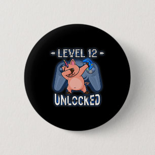Level 12 Ontgrendeld - Dabbing Piggycorn Gamer 12e Ronde Button 5,7 Cm