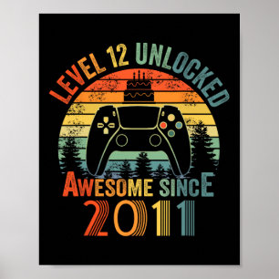Level 12 ontgrendeld videogame 12 jaar oud 12e BIR Poster