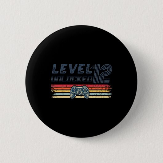 Level 12 Ontgrendeld Videospel 12e Verjaardag Game Ronde Button 5,7 Cm (Voorkant)
