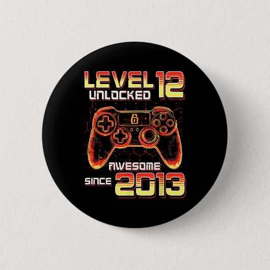 Level 12 Ontgrendeld Videospel Feest 12e Verjaarda Ronde Button 5,7 Cm (Voorkant)